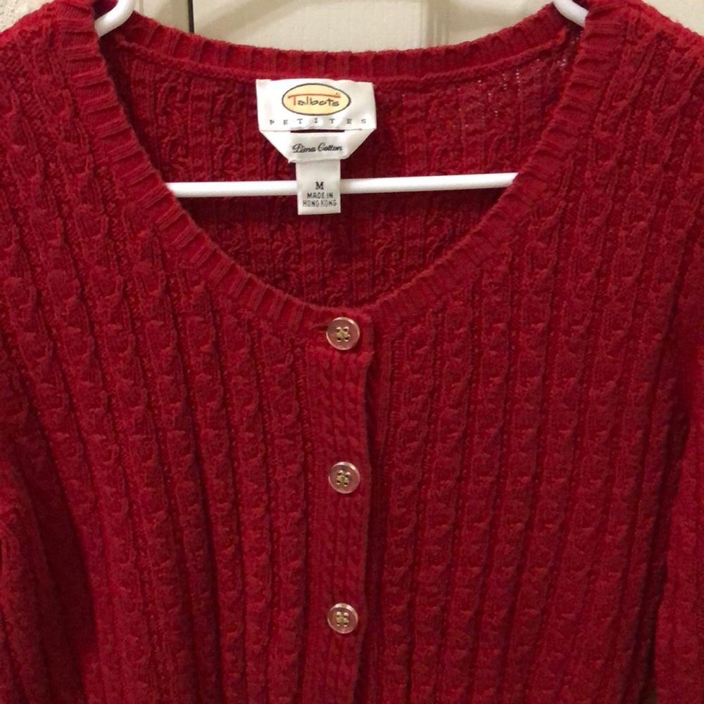 Talbots Red Ribbed Cardigan Sweater- PM - Picture 2 of 3